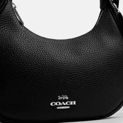 COACH®,Emily Shoulder Bag,Recycled Polyester,Leather,Shoulder Bag,Pendant,Metal,Adjustable,Silver Metal,Casual,Black,Closer View