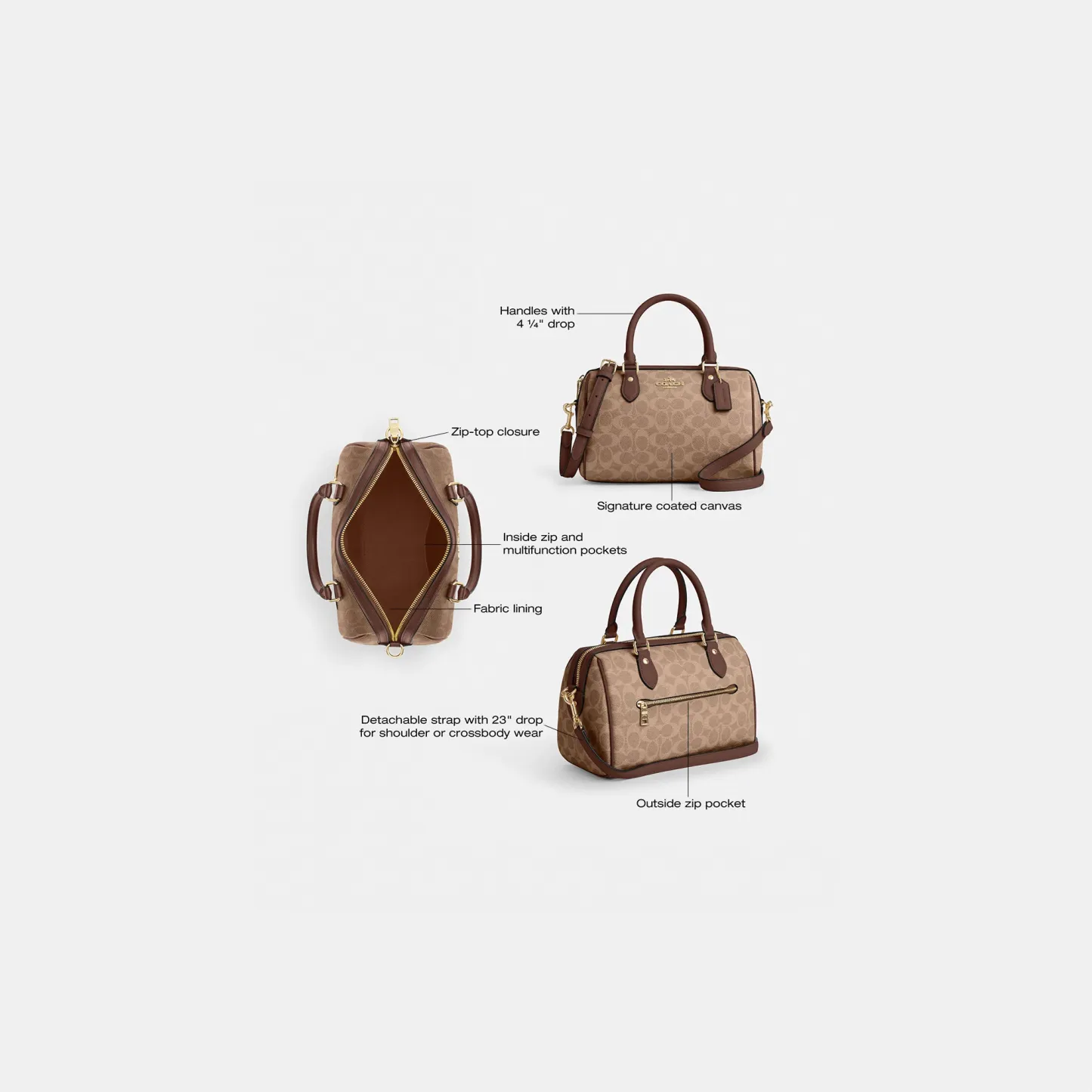 COACH®,Rowan Satchel Bag In Signature Canvas,Satchel,Piping,Casual,Work,Brown