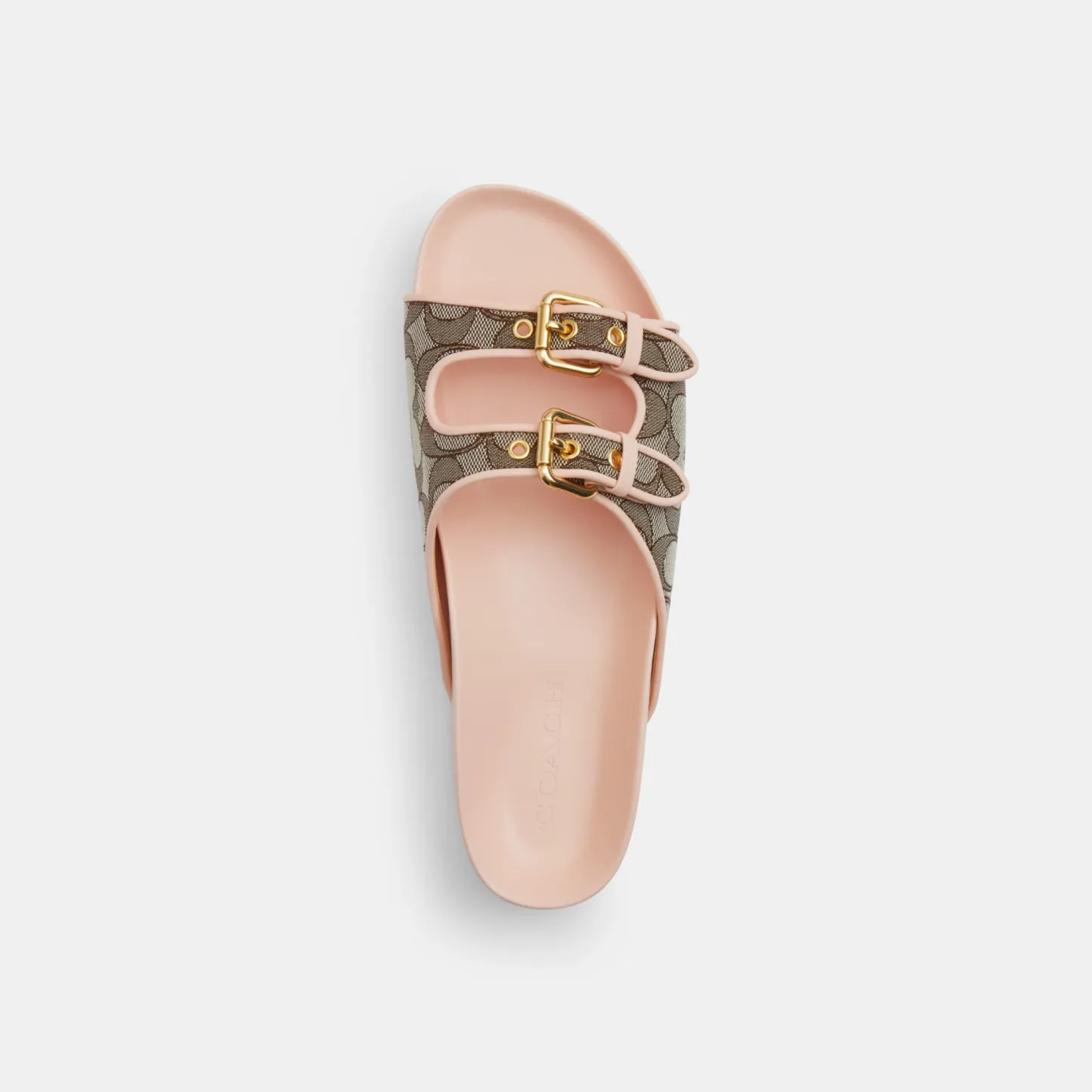 COACH®,Two Band Buckle Sandal In Signature Jacquard,Recycled Polyester,Cotton,Rubber,Polyester,Recycled Cotton,Slides,Fabr...,Multi Color,Inside View,Top View