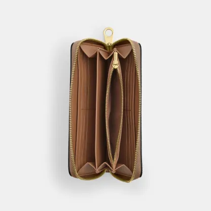 COACH®,Long Zip Around Wallet In Signature Canvas,Continental,Coin,Sustainable,Casual,Beige,Inside View,Top View