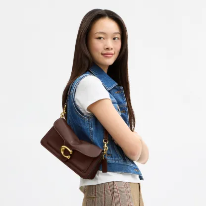 COACH®,Tabby Shoulder Bag 26,Leather,Shoulder Bag,Logo,Metal,Compact,Brass,Casual,Brown,Detail View