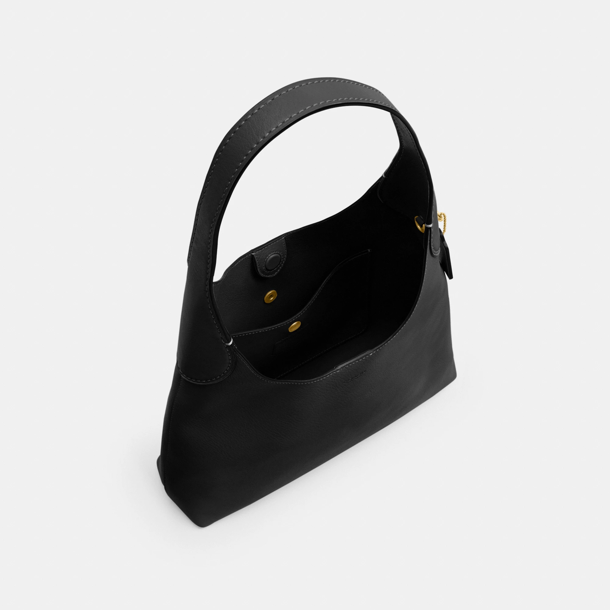 COACH®,Brooklyn Shoulder Bag 28,Leather,Hobo,Engraved Detail,Logo,Casual,Black,Inside View,Top View