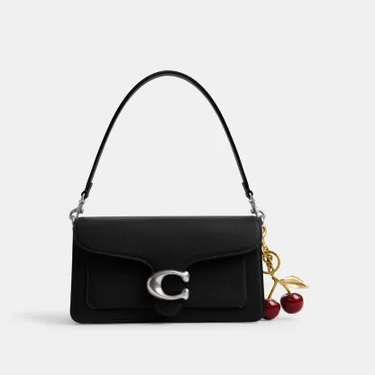 COACH®,Tabby Shoulder Bag 26,Leather,Shoulder Bag,Crossbody,Logo,Gusset,Gold Metal,Casual,Black,Angle View