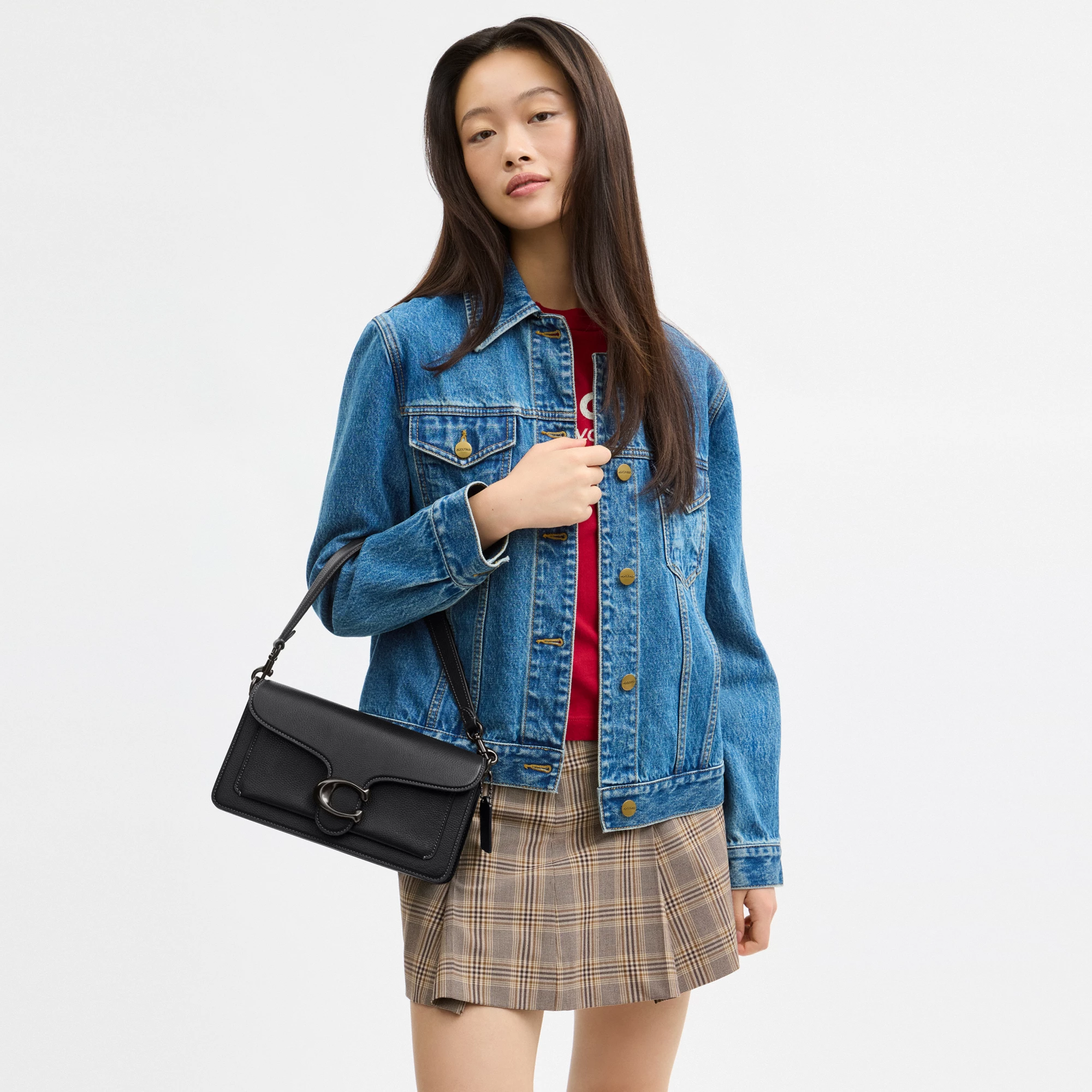 COACH®,Tabby Shoulder Bag 26,Leather,Shoulder Bag,Crossbody,Logo,Gusset,Gold Metal,Casual,Black,Detail View