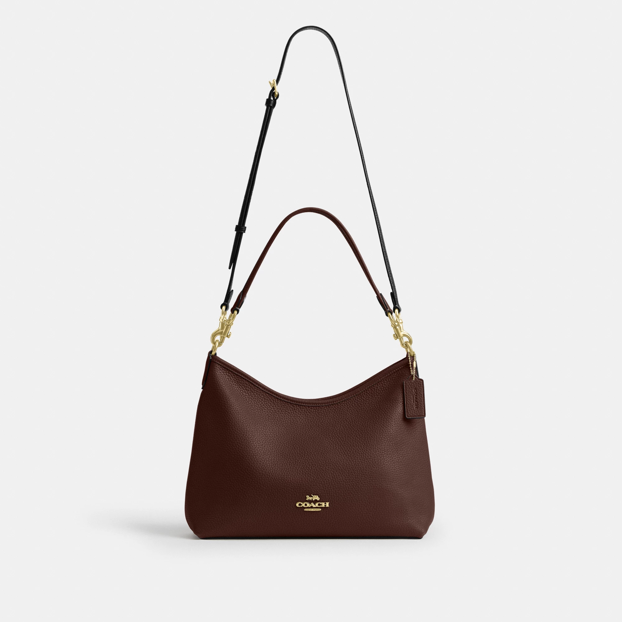 COACH®,Laurel Shoulder Bag,Leather,Hobo,Logo,Gold Metal,Casual,Brown