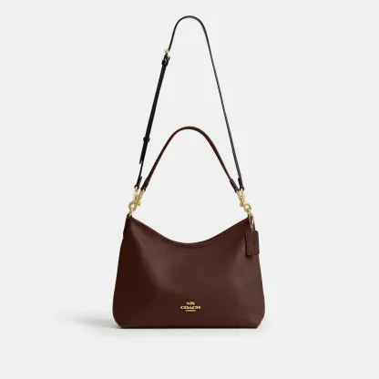 COACH®,Laurel Shoulder Bag,Leather,Hobo,Logo,Gold Metal,Casual,Brown