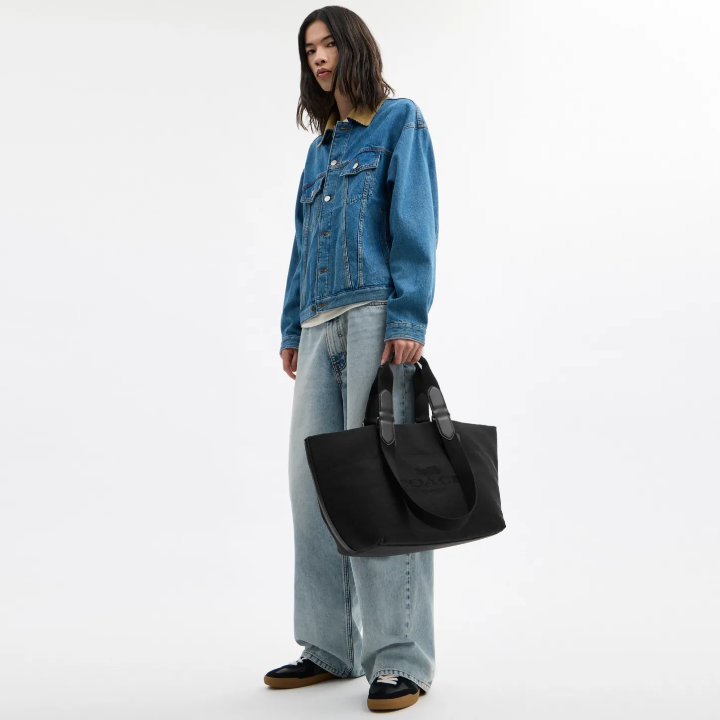 COACH®,Small Tour Tote Bag,Fabric,Canvas,Leather,Tote,Logo,Casual,Black,Detail View
