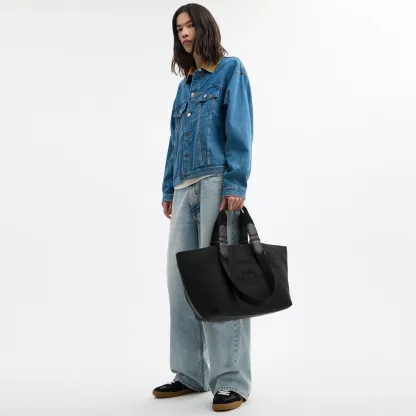 COACH®,Small Tour Tote Bag,Fabric,Canvas,Leather,Tote,Logo,Casual,Black,Detail View