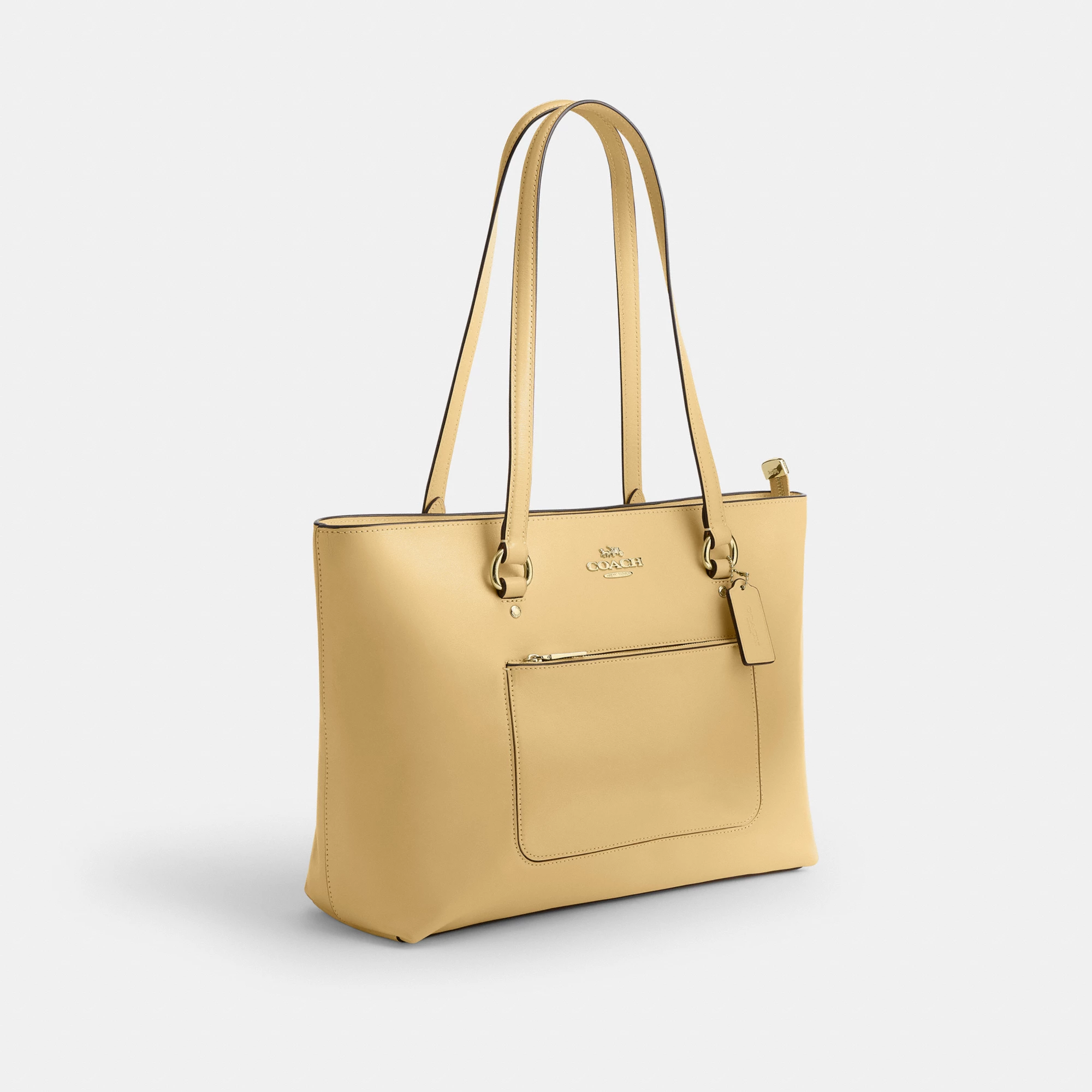 COACH®,Station Tote Bag,Leather,Recycled Polyester,Tote,Logo,Metal,Gold Metal,Work,Cream,Angle View