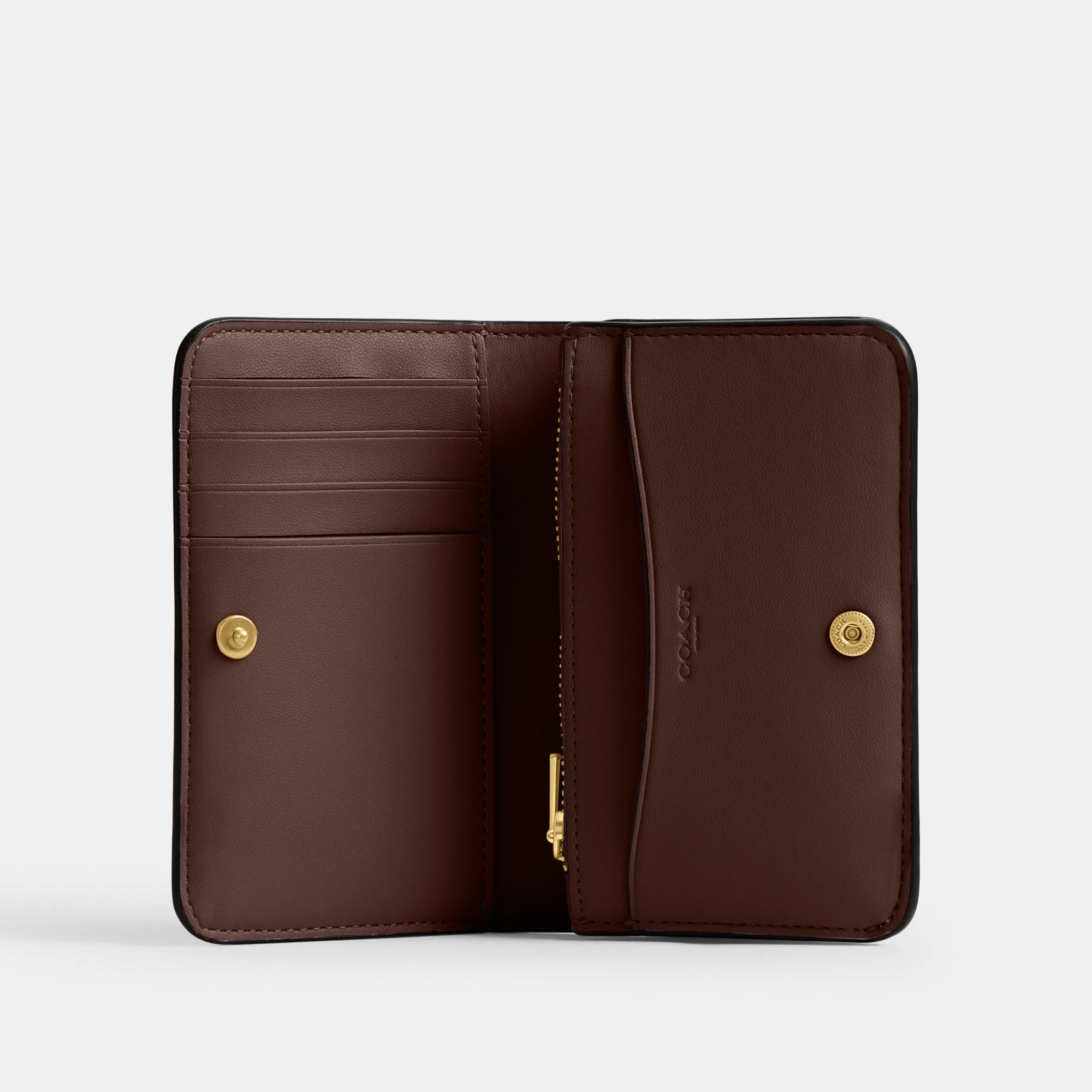 COACH®,Essential Slim Card Case,Calfskin Leather,Bi Fold,Logo,Metal,Casual,Brown,Inside View,Top View