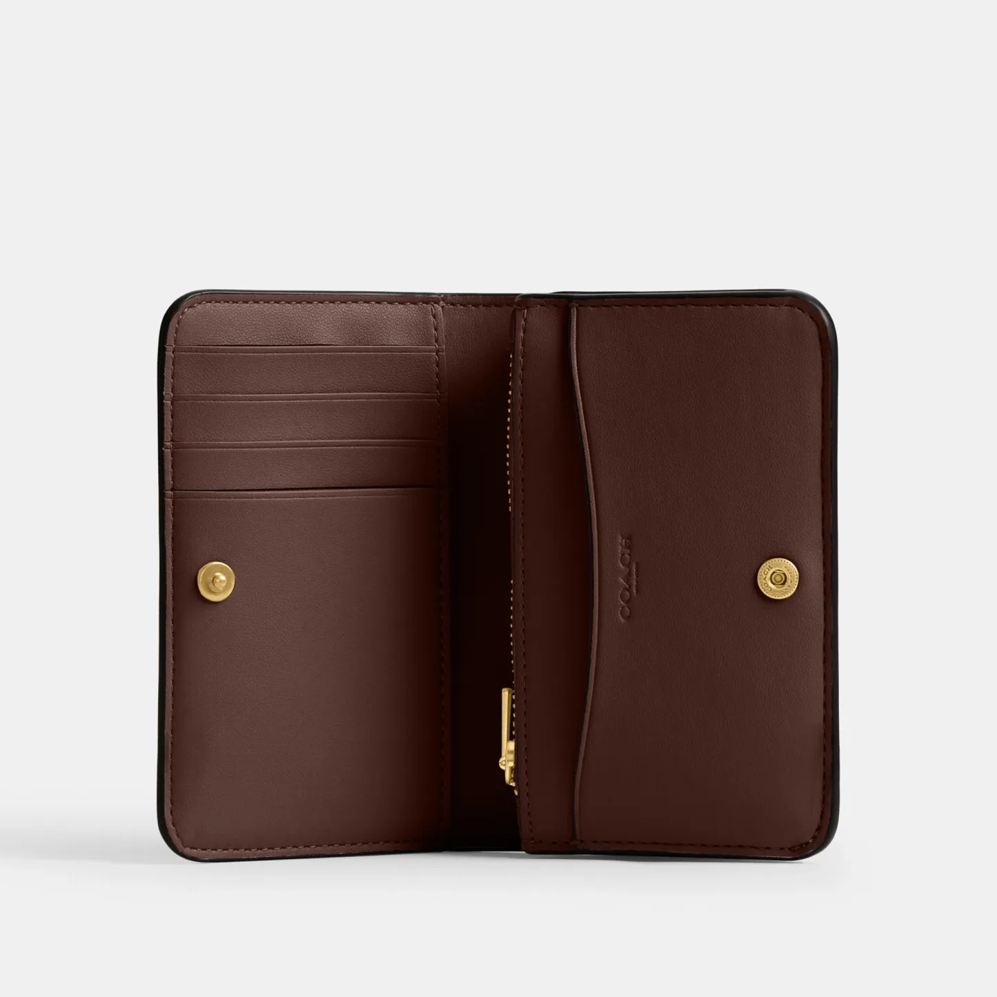 COACH®,Essential Slim Card Case,Calfskin Leather,Bi Fold,Logo,Metal,Casual,Brown,Inside View,Top View