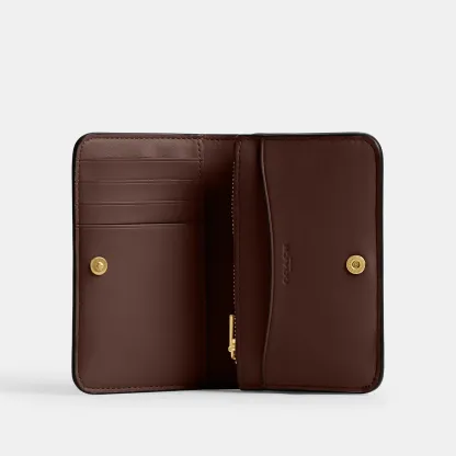 COACH®,Essential Slim Card Case,Calfskin Leather,Bi Fold,Logo,Metal,Casual,Brown,Inside View,Top View