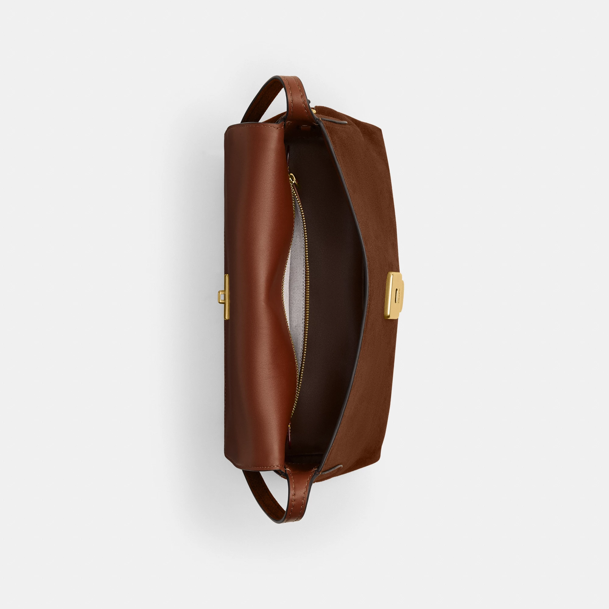 COACH®,Chelsea Shoulder Bag 30,Suede,Leather,Shoulder Bag,Brass,Casual,Brown,Inside View,Top View
