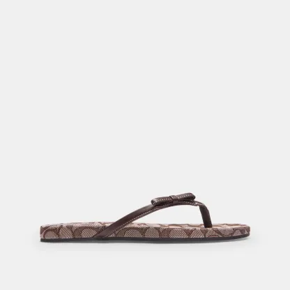 COACH®,Bow Flip Flop In Signature Jacquard,Brown,Angle View