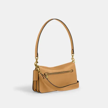 COACH®,Tabby Shoulder Bag 26,Leather,Shoulder Bag,Logo,Metal,Compact,Brass,Casual,Beige,Angle View