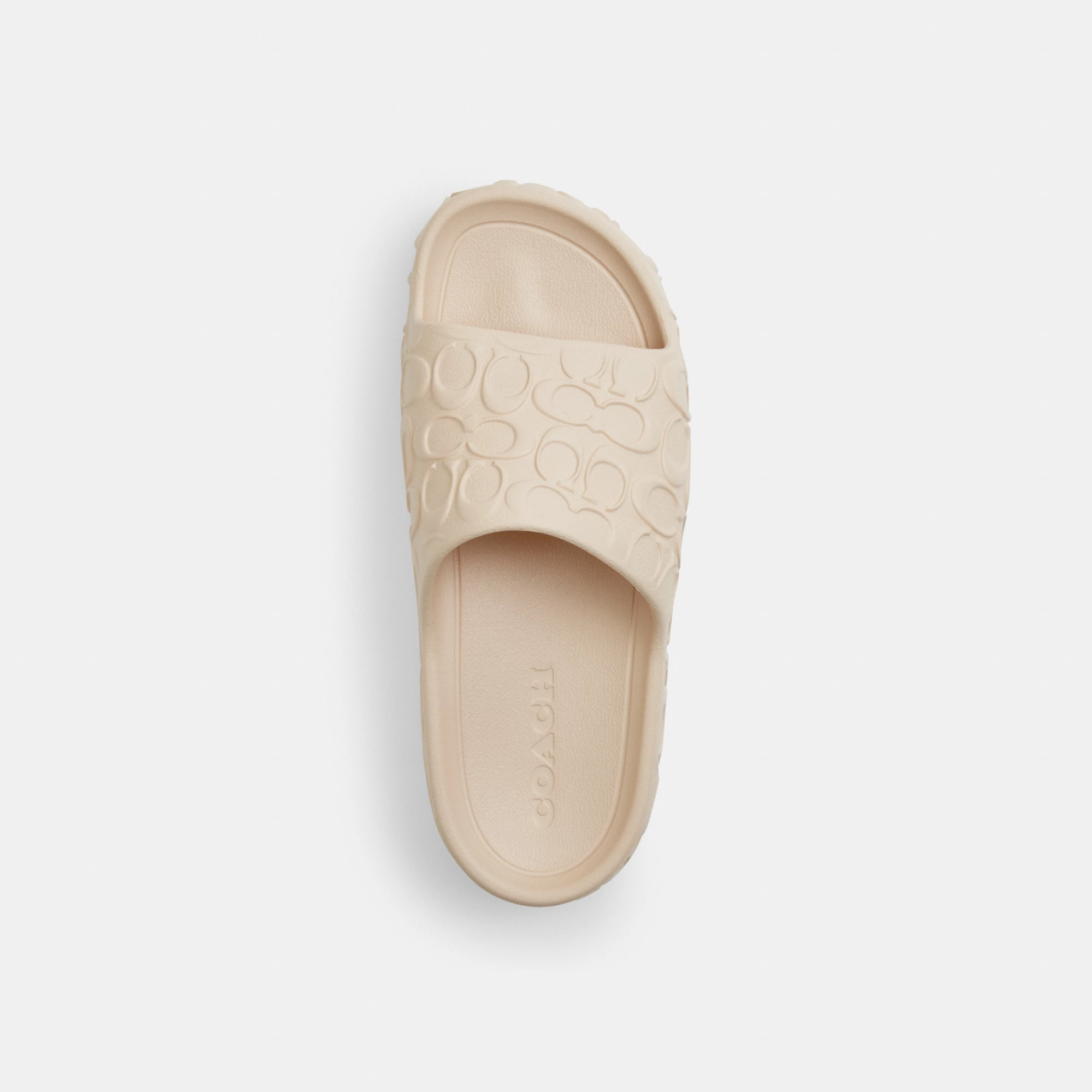 COACH®,Bay Slide In Signature,EVA,Slides,Embossed,Logo,Pull Tab,Casual,Beige,Inside View,Top View