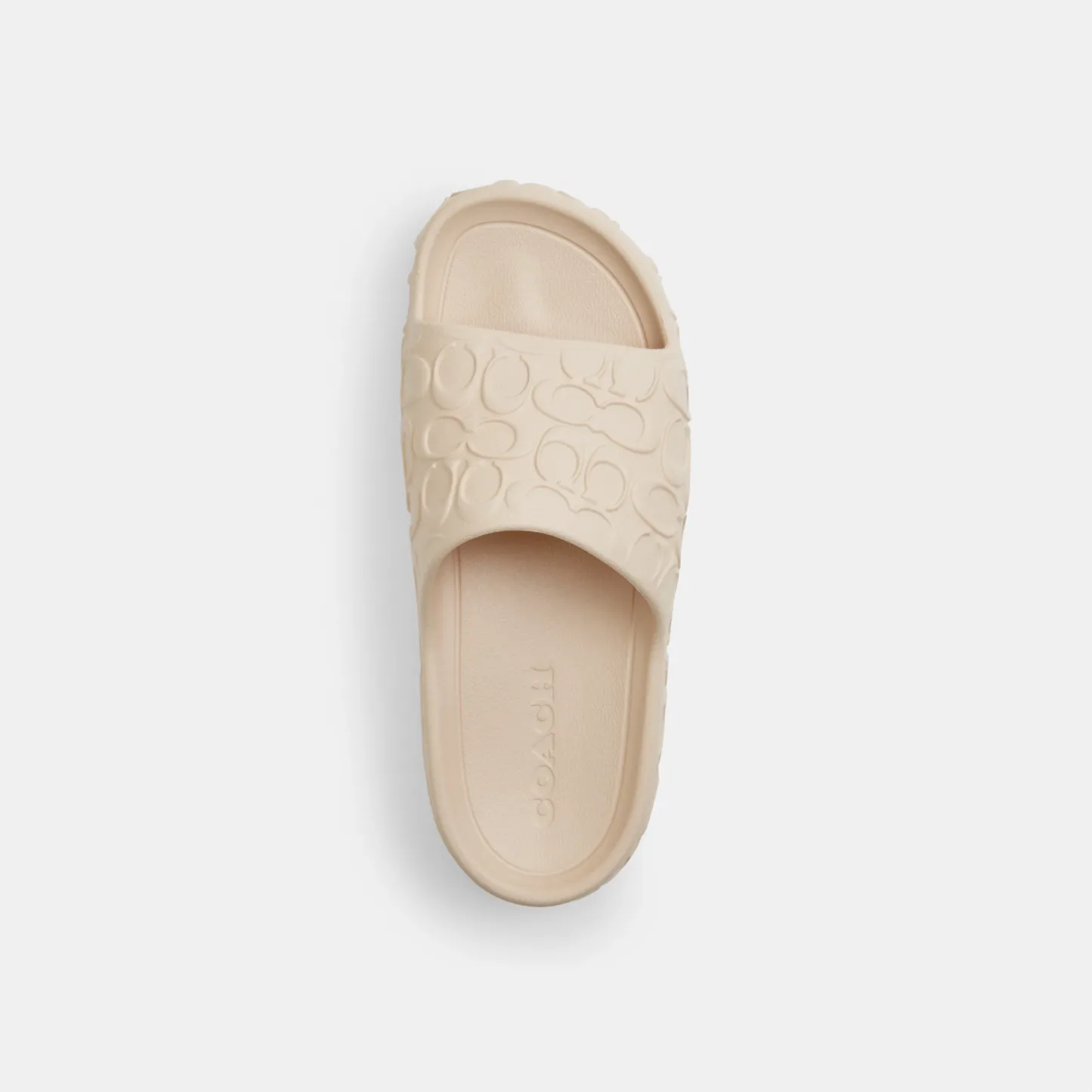 COACH®,Bay Slide In Signature,EVA,Slides,Embossed,Logo,Pull Tab,Casual,Beige,Inside View,Top View