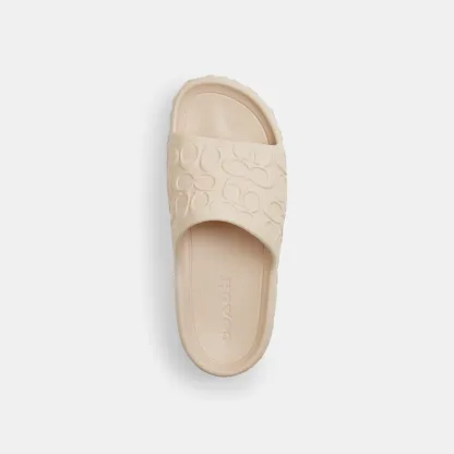 COACH®,Bay Slide In Signature,EVA,Slides,Embossed,Logo,Pull Tab,Casual,Beige,Inside View,Top View