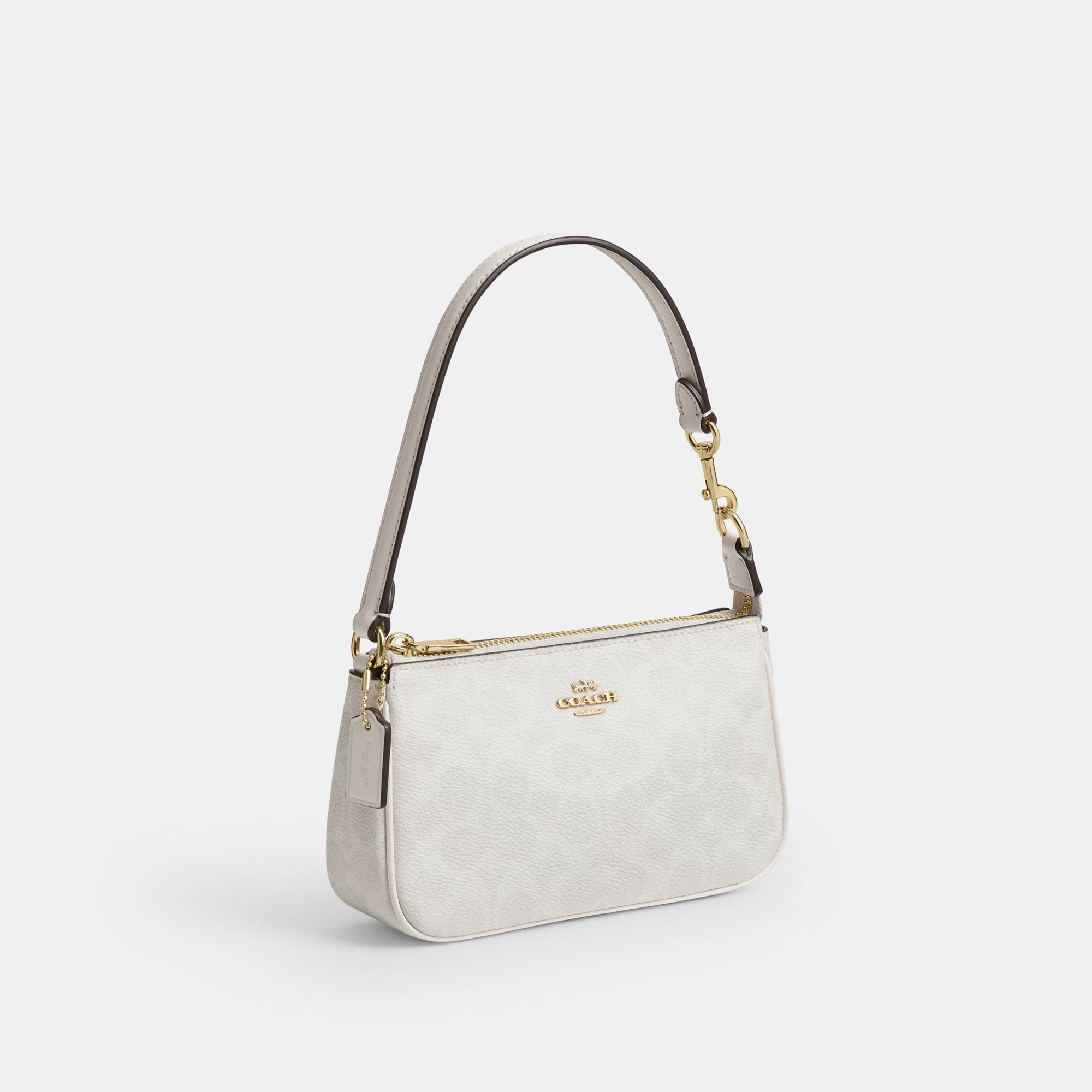 COACH®,Nolita 19 In Signature Canvas,Canvas,Shoulder Bag,Metal,Casual,White,Angle View