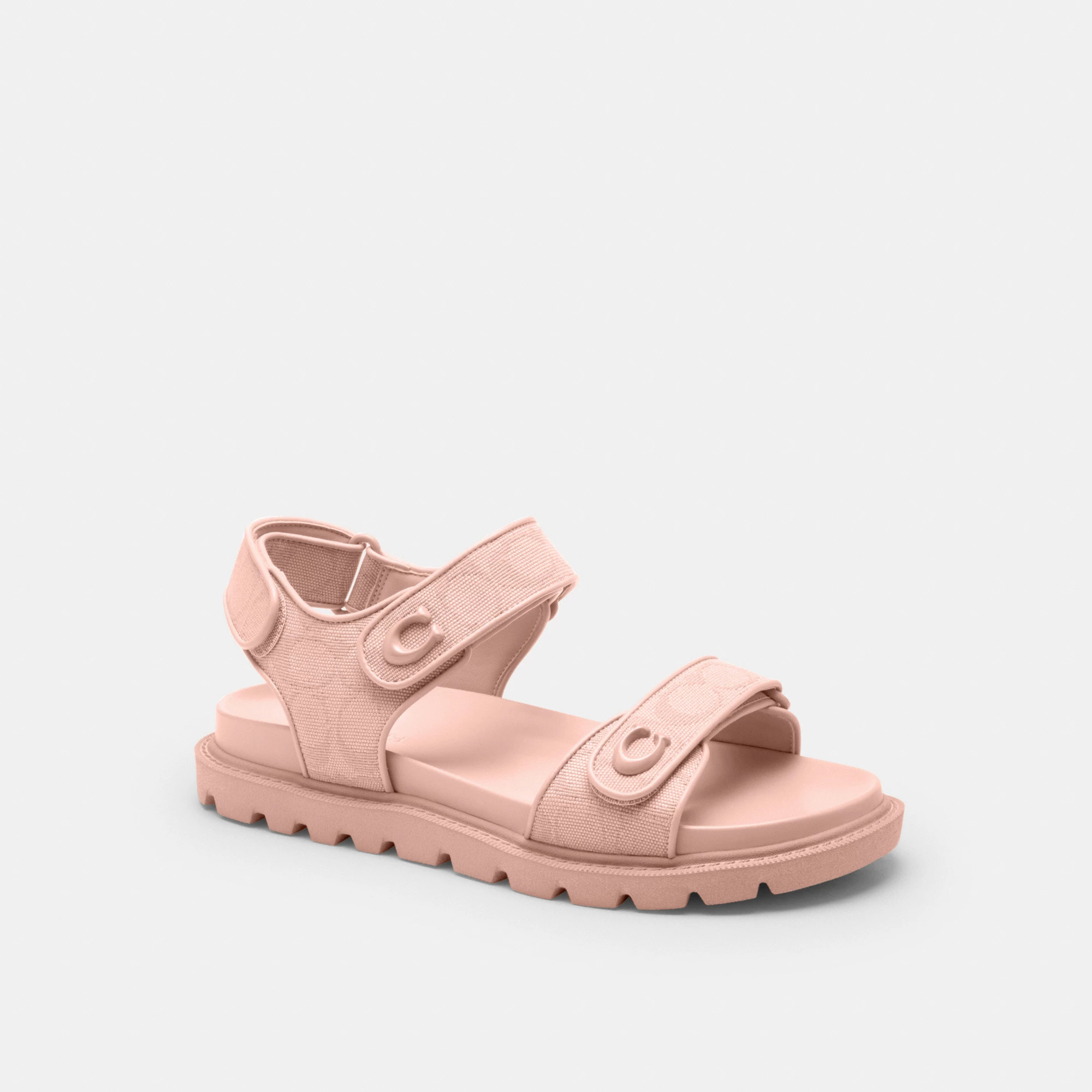 COACH®,Brynn Sandal In Signature Canvas,Cotton,Synthetic,Sandals,Fabric,Logo,Padded Insole,Sustainable,Casual,Pink,Front View