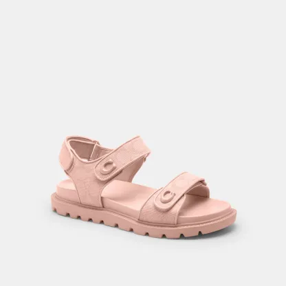 COACH®,Brynn Sandal In Signature Canvas,Cotton,Synthetic,Sandals,Fabric,Logo,Padded Insole,Sustainable,Casual,Pink,Front View