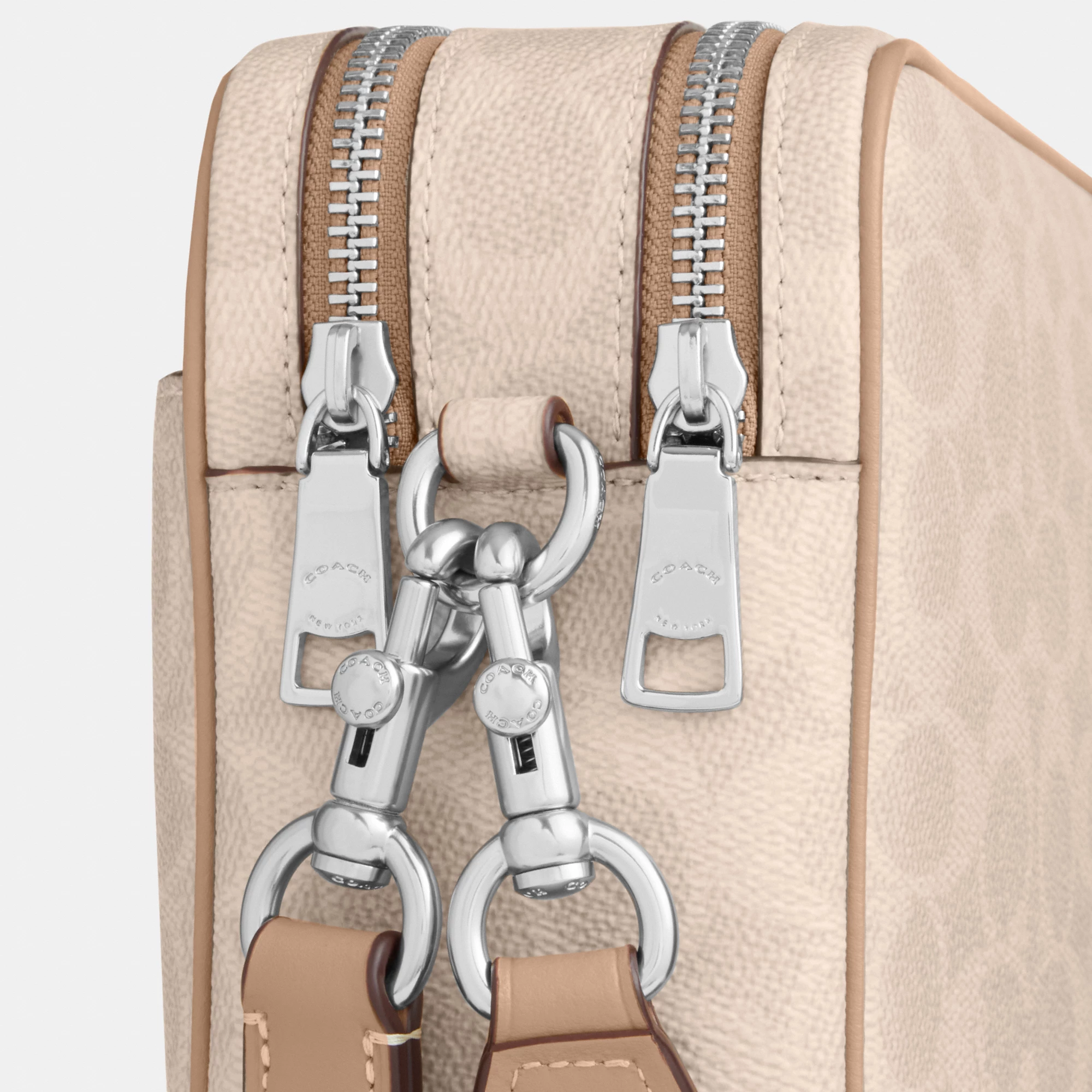 COACH®,Carey Crossbody Bag In Signature Canvas,Leather,Canvas,Recycled Polyester,Camera Bag,Metal,Logo,Sustainable,Gold Pl...,Multi Color,Closer View