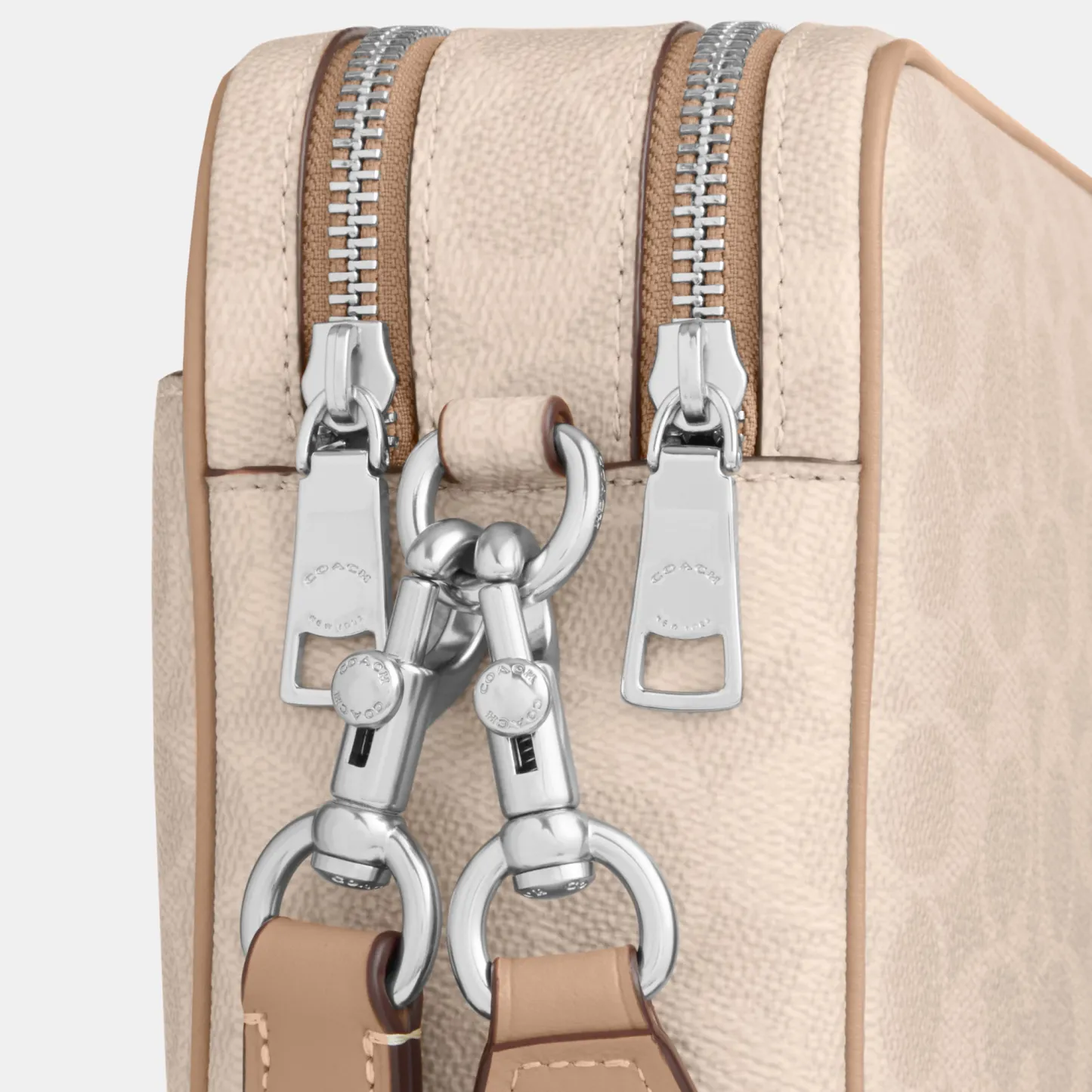 COACH®,Carey Crossbody Bag In Signature Canvas,Leather,Canvas,Recycled Polyester,Camera Bag,Metal,Logo,Sustainable,Gold Pl...,Multi Color,Closer View