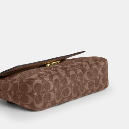 COACH®,Etta Small Flap Shoulder Bag In Signature Chenille,Leather,Fabric,Shoulder Bag,Word Embellishment,Logo,Adjustable,C...,Brown,Outsole View