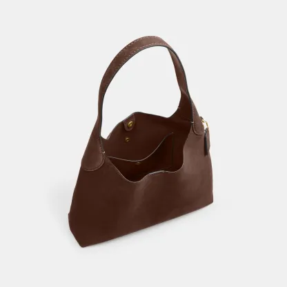 COACH®,Brooklyn Shoulder Bag 34,Suede,Hobo,Brass,Casual,Brown,Inside View,Top View
