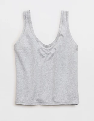 SMOOTHEZ Cotton Blend Ruched Tank Top - Medium Heather Gray
