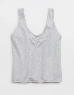 SMOOTHEZ Cotton Blend Ruched Tank Top - Medium Heather Gray