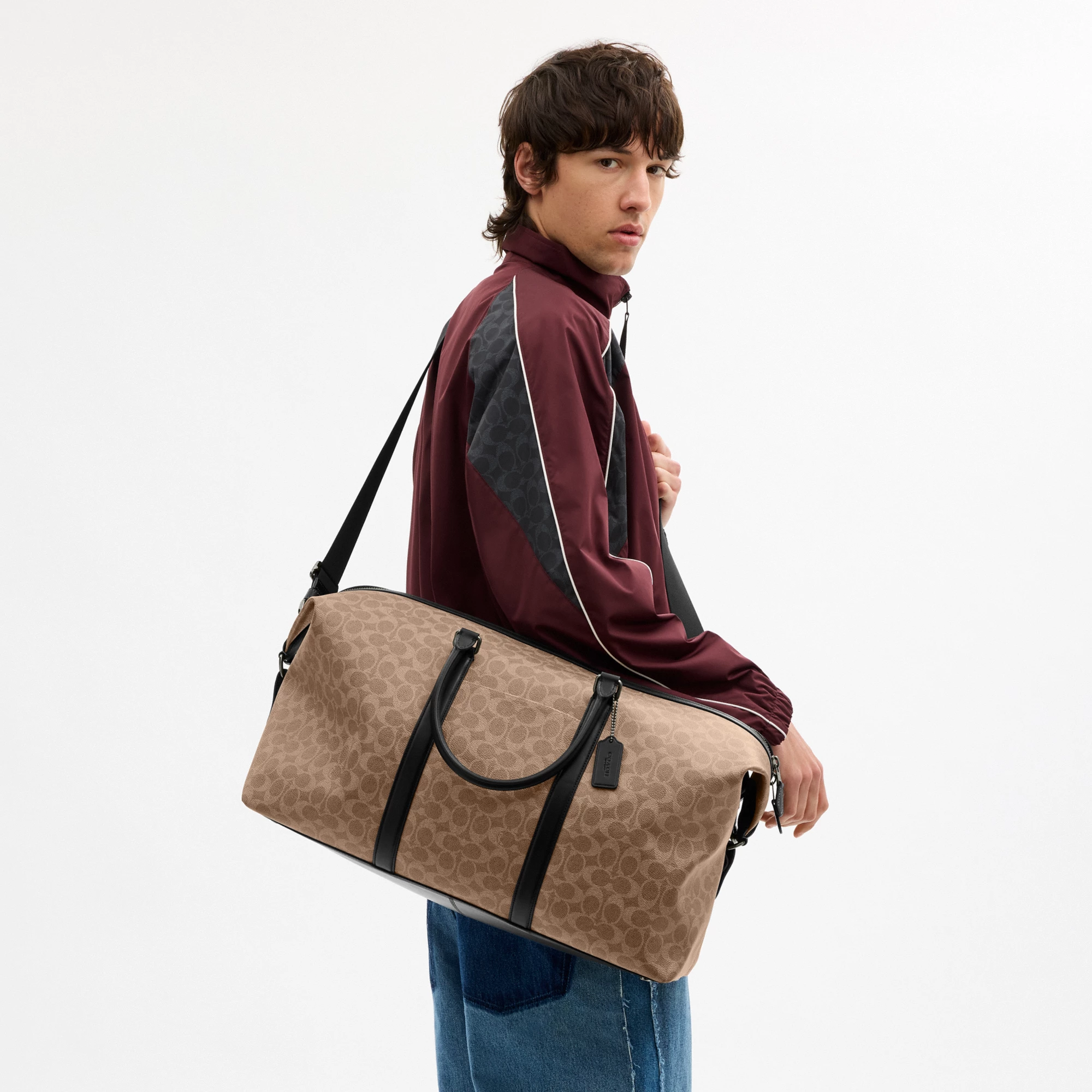 COACH®,Trekker Bag 52 In Signature Canvas,Leather,Canvas,Duffle Bag,Fabric,Logo,,Detail View