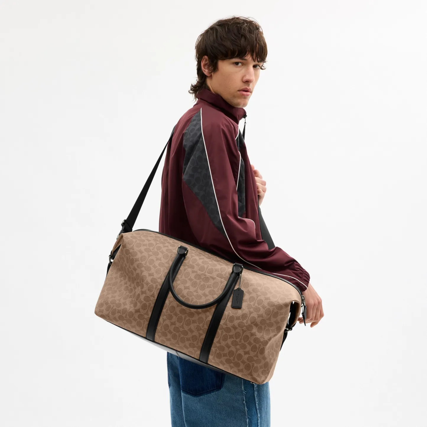 COACH®,Trekker Bag 52 In Signature Canvas,Leather,Canvas,Duffle Bag,Fabric,Logo,,Detail View
