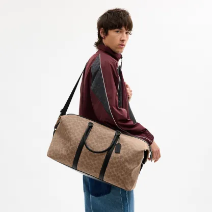 COACH®,Trekker Bag 52 In Signature Canvas,Leather,Canvas,Duffle Bag,Fabric,Logo,,Detail View