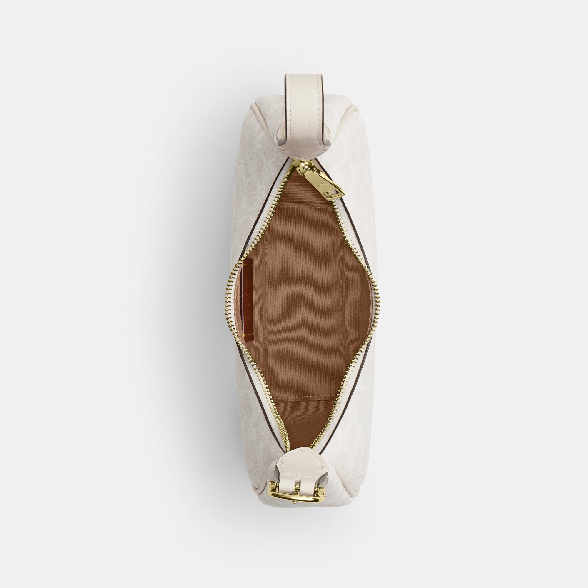 COACH®,Emily Shoulder Bag In Signature Canvas,Leather,Recycled Polyester,Canvas,Shoulder Bag,Metal,Pendant,Piping,Logo,Sus...,White,Inside View,Top View