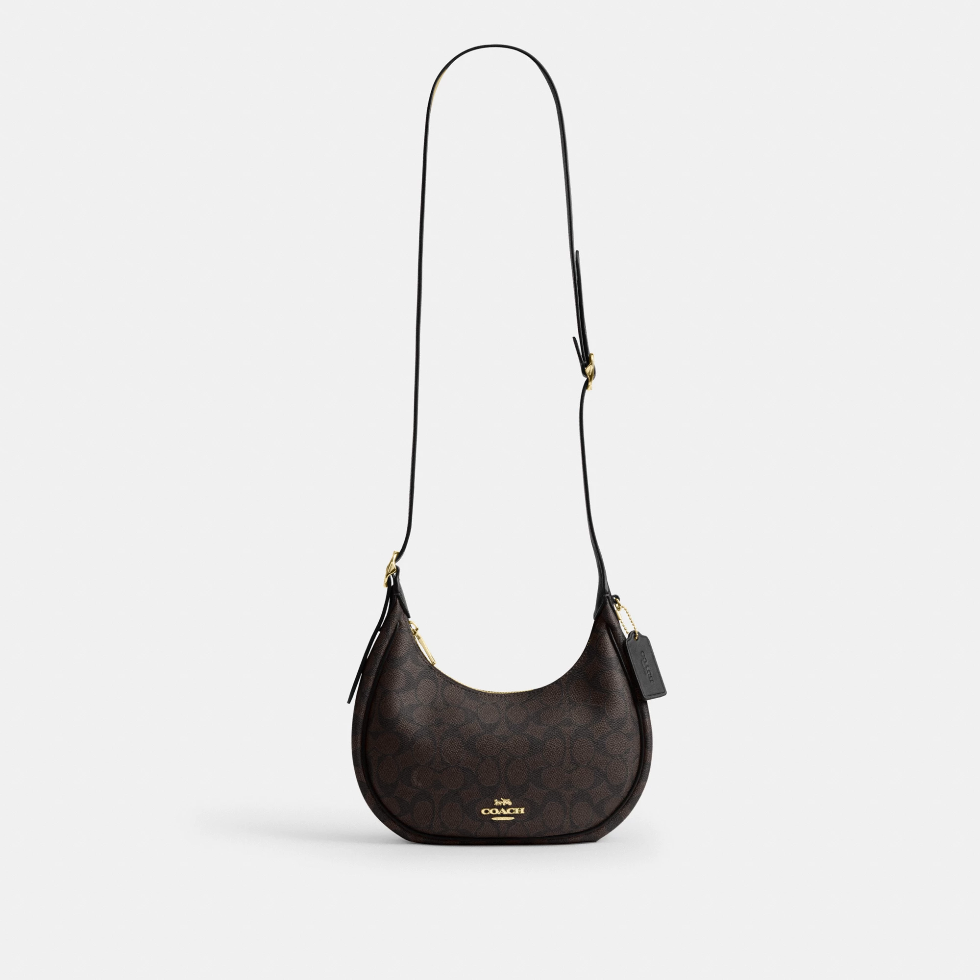 COACH®,Emily Shoulder Bag In Signature Canvas,Leather,Recycled Polyester,Canvas,Shoulder Bag,Metal,Pendant,Piping,Logo,Sus...,Black