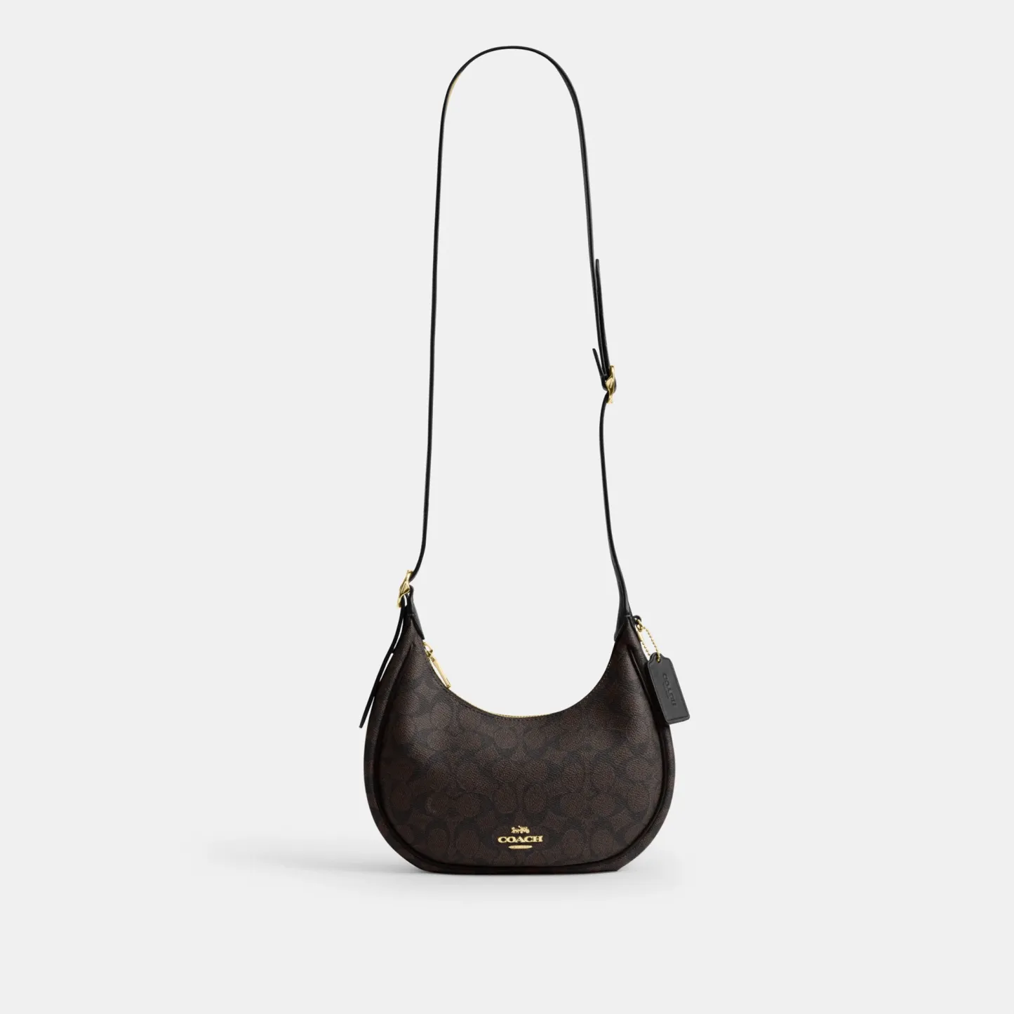 COACH®,Emily Shoulder Bag In Signature Canvas,Leather,Recycled Polyester,Canvas,Shoulder Bag,Metal,Pendant,Piping,Logo,Sus...,Black