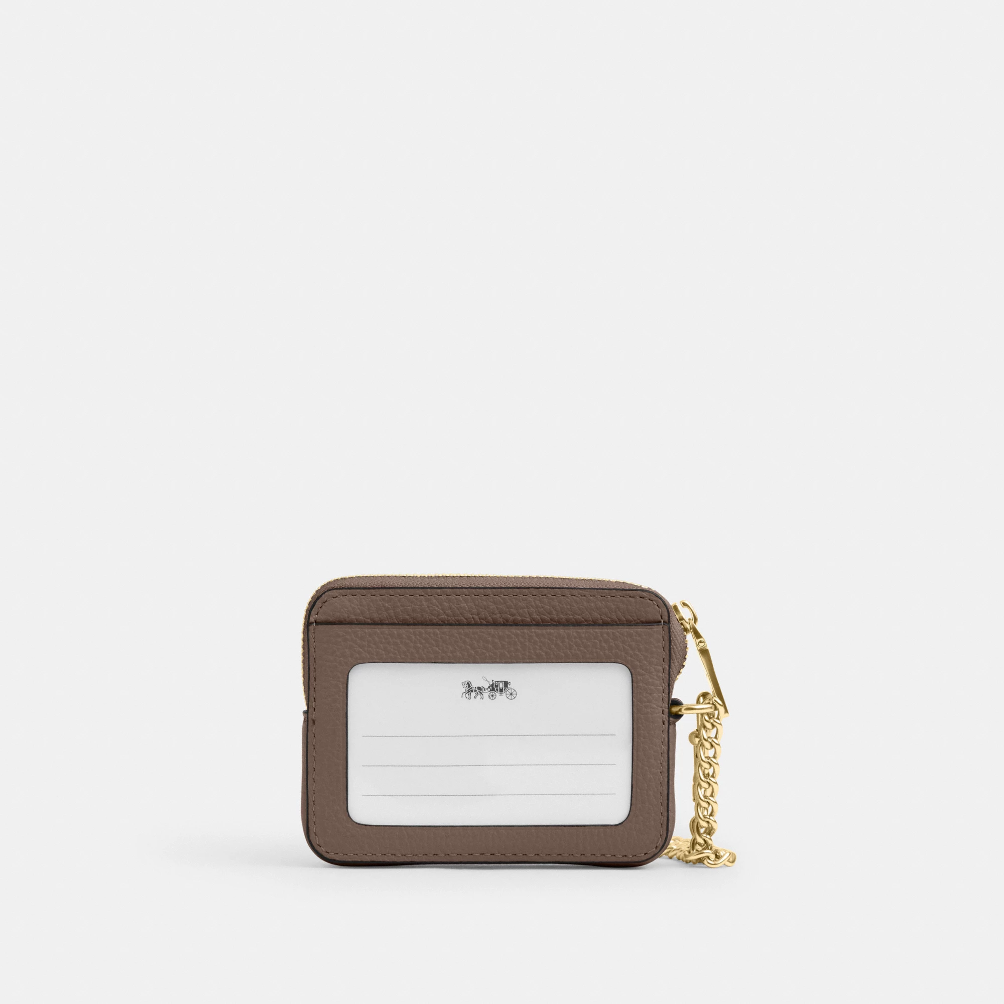 COACH®,Zip Card Case,Leather,Coin,Wristlet,Card Case,Gold Metal,Casual,Brown,Back View