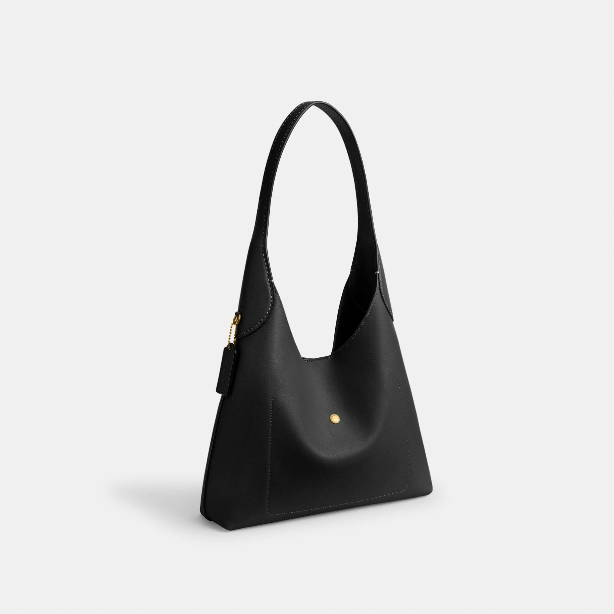 COACH®,Brooklyn Shoulder Bag 28,Leather,Hobo,Engraved Detail,Logo,Casual,Black,Angle View