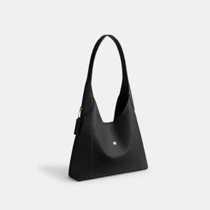 COACH®,Brooklyn Shoulder Bag 28,Leather,Hobo,Engraved Detail,Logo,Casual,Black,Angle View