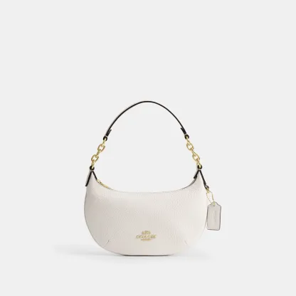 COACH®,Mini Payton Bag,Leather,Recycled Polyester,Shoulder Bag,Logo,Metal,Chain Detail,Compact,Gold Metal,Day Party,White,Front View