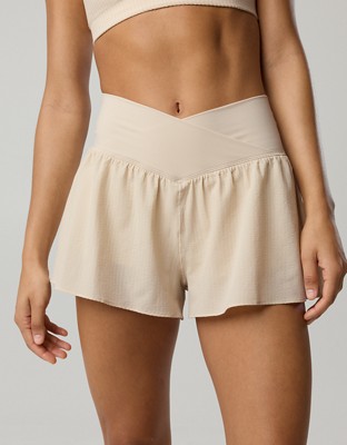 OFFLINE By Aerie Real Me Seersucker Crossover Flowy Short - Cake Batter