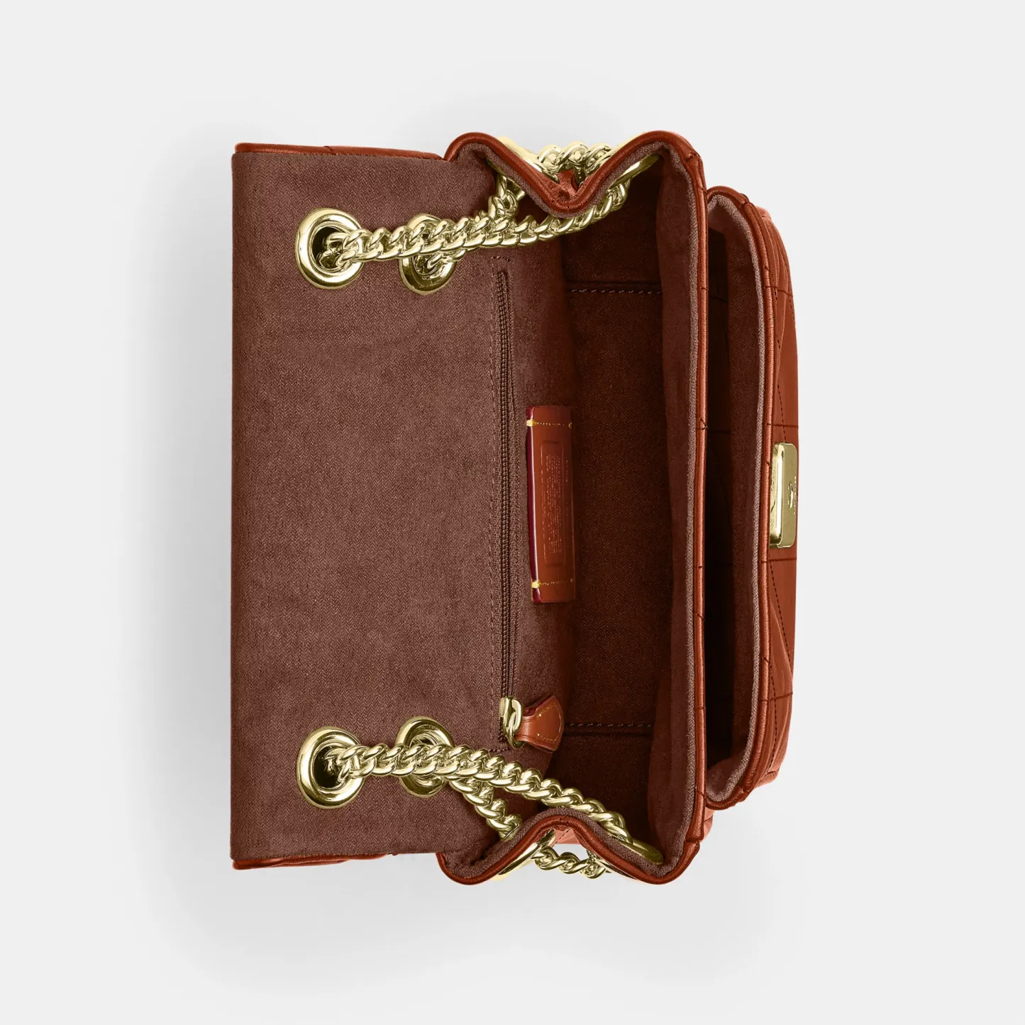 COACH®,Elodie Crossbody Bag 18 With Quilting,Leather,Recycled Polyester,Polyester,Crossbody,Metal Material,Metal,Logo,Sust...,Brown,Inside View,Top View
