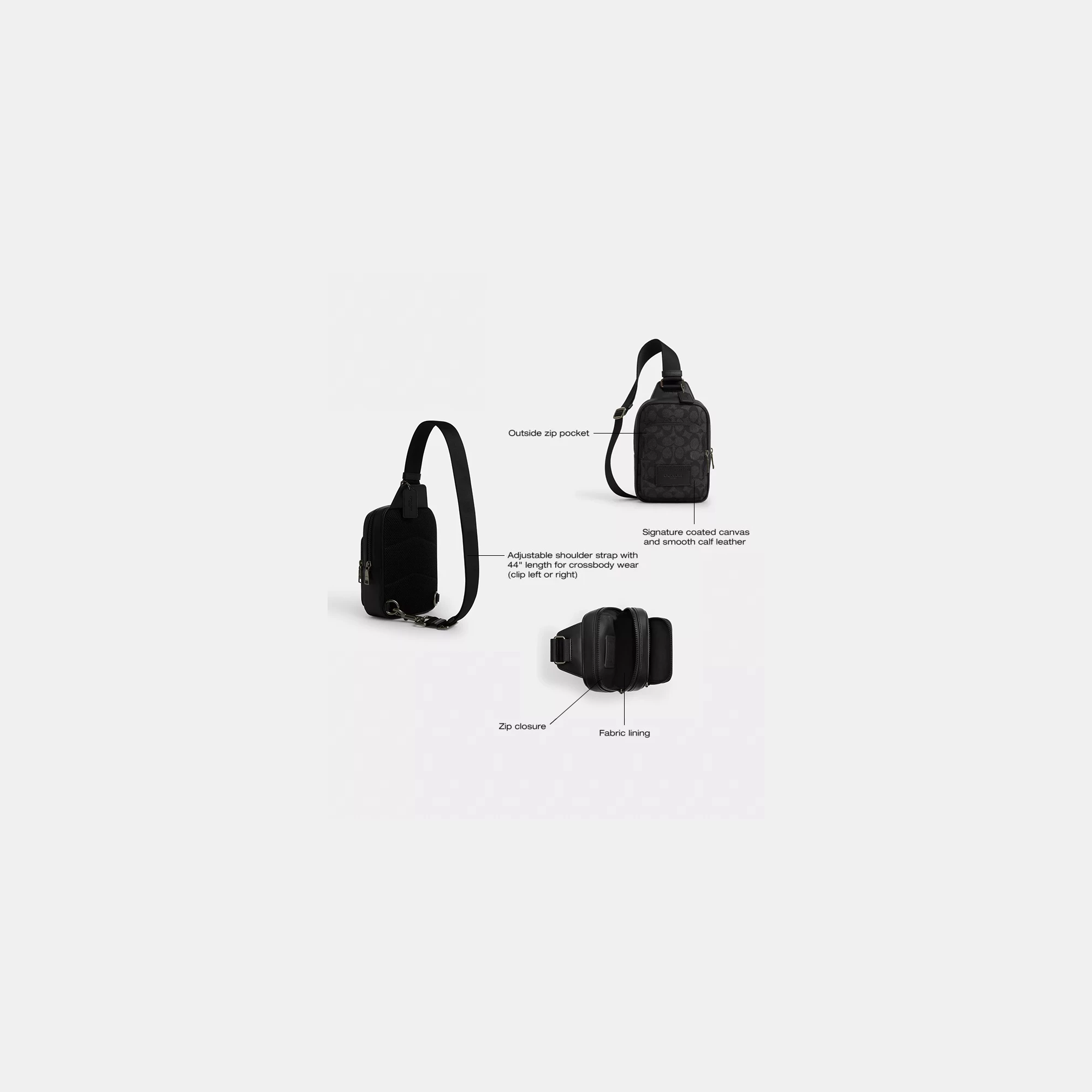 COACH®,Racer Sling Pack In Signature Canvas,Slingback,Color Block,Casual,Black