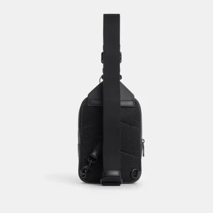 COACH®,Racer Sling Pack In Signature Canvas,Recycled Polyester,Canvas,Leather,Slingback,Metal Material,Logo,Adjustable,Sus...,Black,Back View