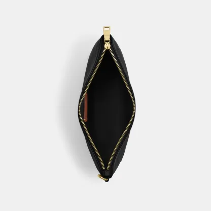 COACH®,Pouch,Recycled Polyester,Polyester,Leather,Pouch,Logo,Sustainable,Silver Metal,Casual,Black,Inside View,Top View