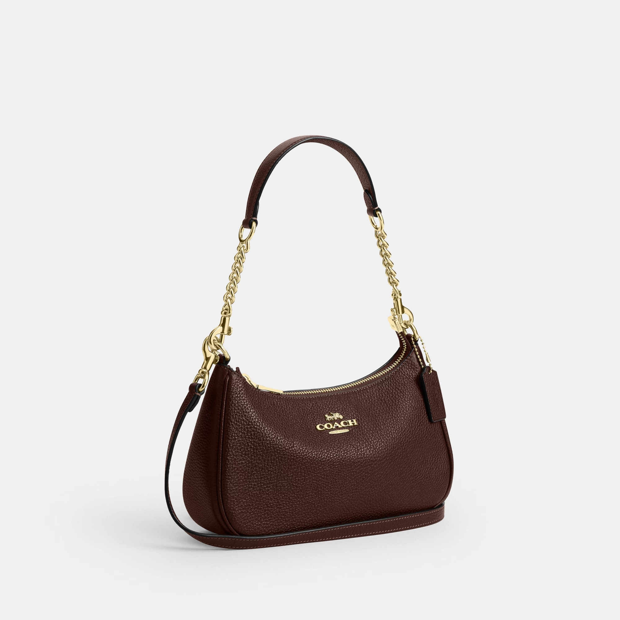 COACH®,Teri Shoulder Bag,Shoulder Bag,Chain Detail,Metal,Logo,Casual,Brown,Angle View