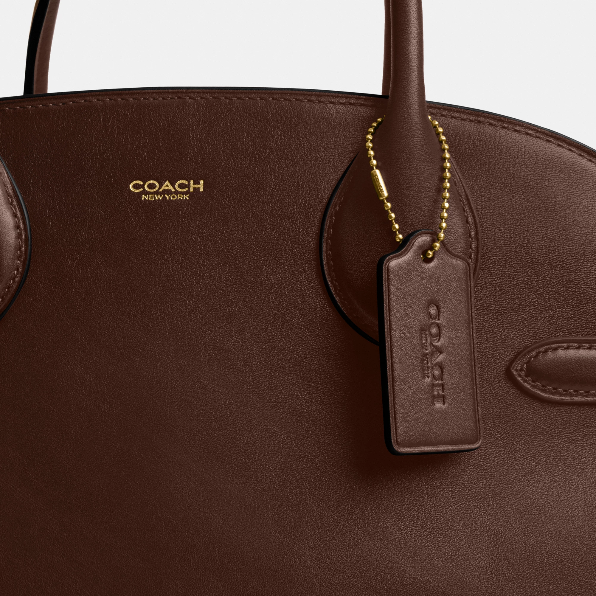 COACH®,Soft Empire Carryall Bag 40,Leather,Carryall,Logo,Gusset,Gold Metal,Work,Brown,Closer View