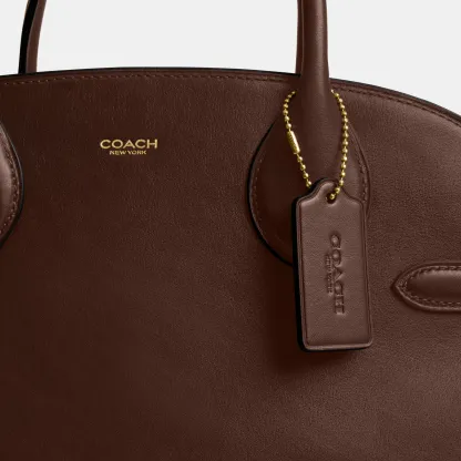 COACH®,Soft Empire Carryall Bag 40,Leather,Carryall,Logo,Gusset,Gold Metal,Work,Brown,Closer View