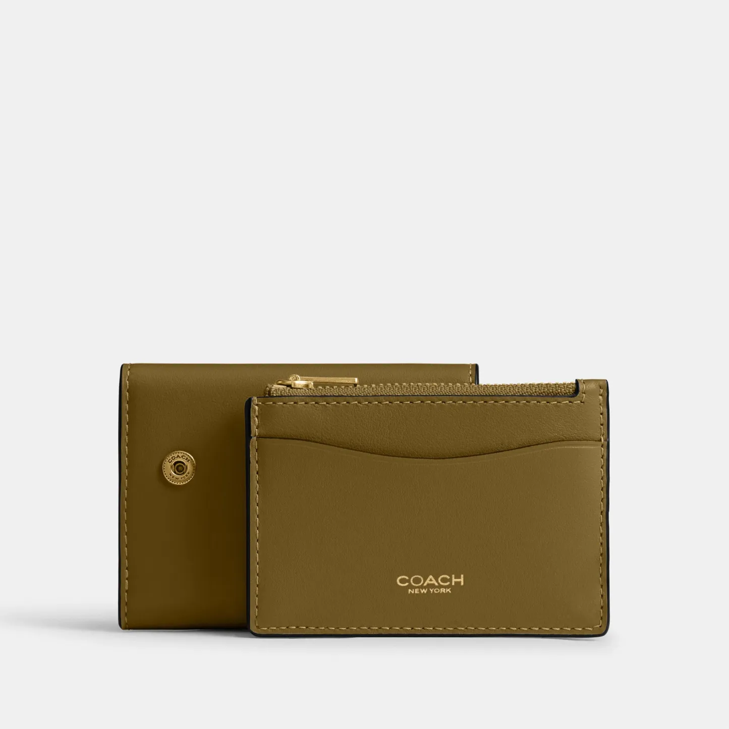 COACH®,Essential Card Holder Wallet,Leather,Calfskin Leather,Card Case,Bi Fold,Logo,Metal,Casual,Brown,Angle View